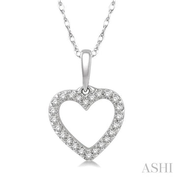 1/10 Ctw Hollow Cut Heart Charm Round Cut Diamond Petite Pendant in 10K White Gold with chain